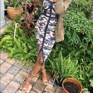 Camo Bustier Spaghetti Strap Dress